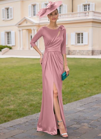 Elegant 3D Flower(s) Scoop Neck Floor-Length Satin Mother Of The Bride Dresses