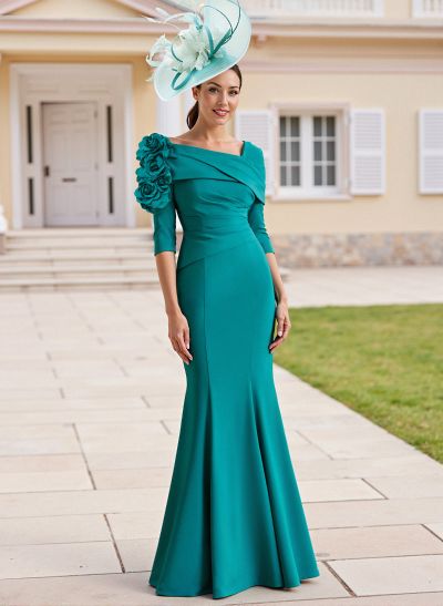 Flattering Asymmetrical Flower(s) Neckline Mermaid Elastic Satin Mother Of The Bride Dresses