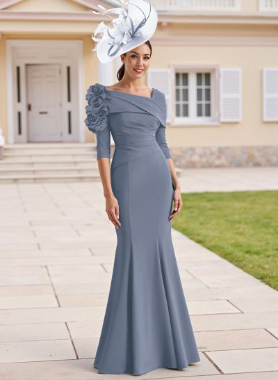 Flattering Asymmetrical Flower(s) Neckline Mermaid Elastic Satin Mother Of The Bride Dresses