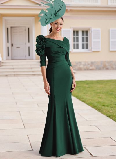 Flattering Asymmetrical Flower(s) Neckline Mermaid Elastic Satin Mother Of The Bride Dresses