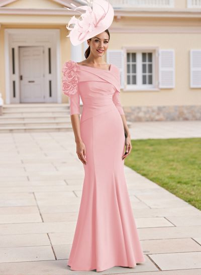 Flattering Asymmetrical Flower(s) Neckline Mermaid Elastic Satin Mother Of The Bride Dresses