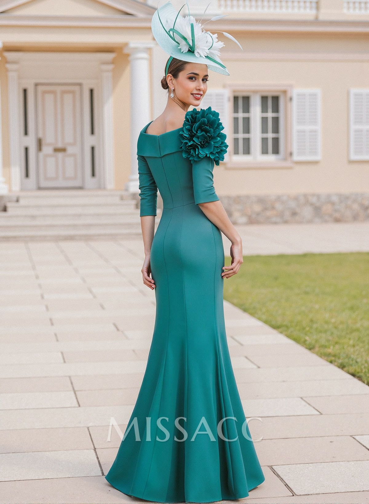 Flattering Asymmetrical Flower(s) Neckline Mermaid Elastic Satin Mother Of The Bride Dresses