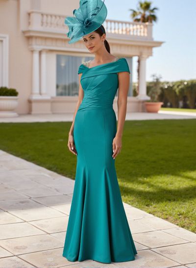 Elegant Asymmetrical Neckline Mermaid Elastic Satin Mother Of The Bride Dresses