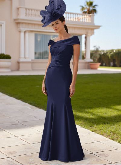 Elegant Asymmetrical Neckline Mermaid Elastic Satin Mother Of The Bride Dresses