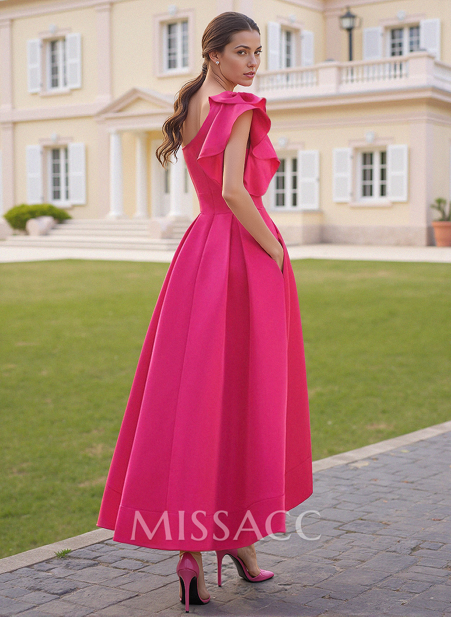 Elegant One-Shoulder With Ruffle Satin Mother Of The Bride Dresses With Pockets Elegant One-Shoulder With Ruffle Satin Mother Of The Bride Dresses With Pockets