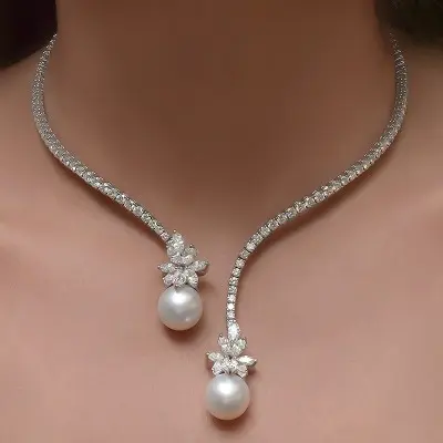 Classic Elegant Pearl Rhinestone Collar Necklaces