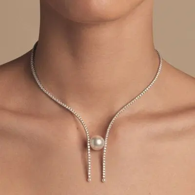 Simple Rhinestone Pearl Open End Collar