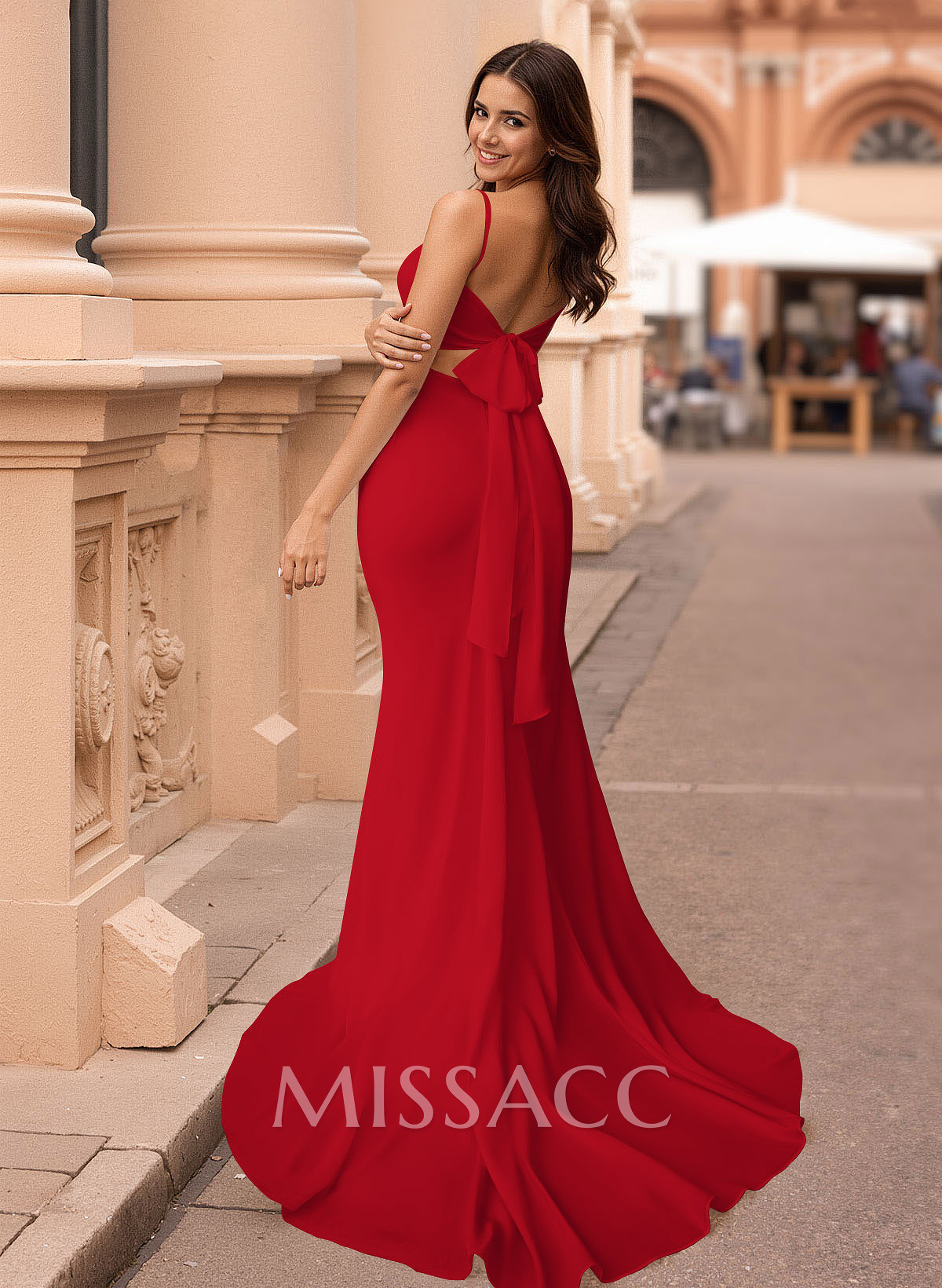 Flattering Cowl Neck Bow(s) Mermaid Sweep Train Chiffon Prom Dresses