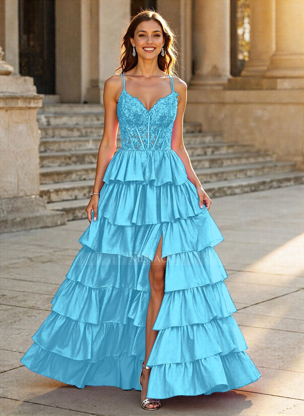 Long Corset Prom Dress with Sheer Side-Slit 8037J | WDC Gown