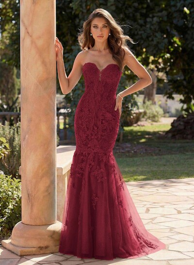 Flattering Sweetheart Mermaid Floor-Length Lace/Tulle Prom Dresses