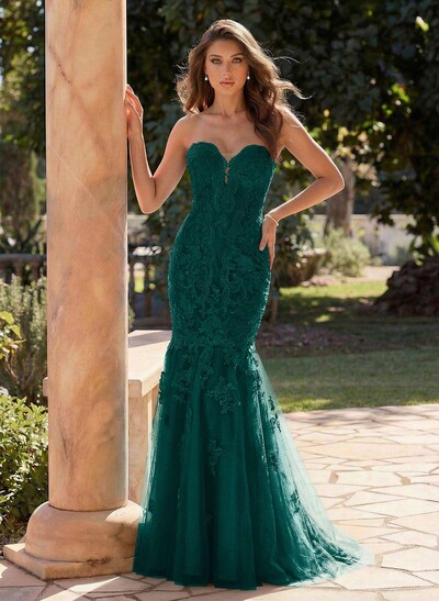 Flattering Sweetheart Mermaid Floor-Length Lace/Tulle Prom Dresses