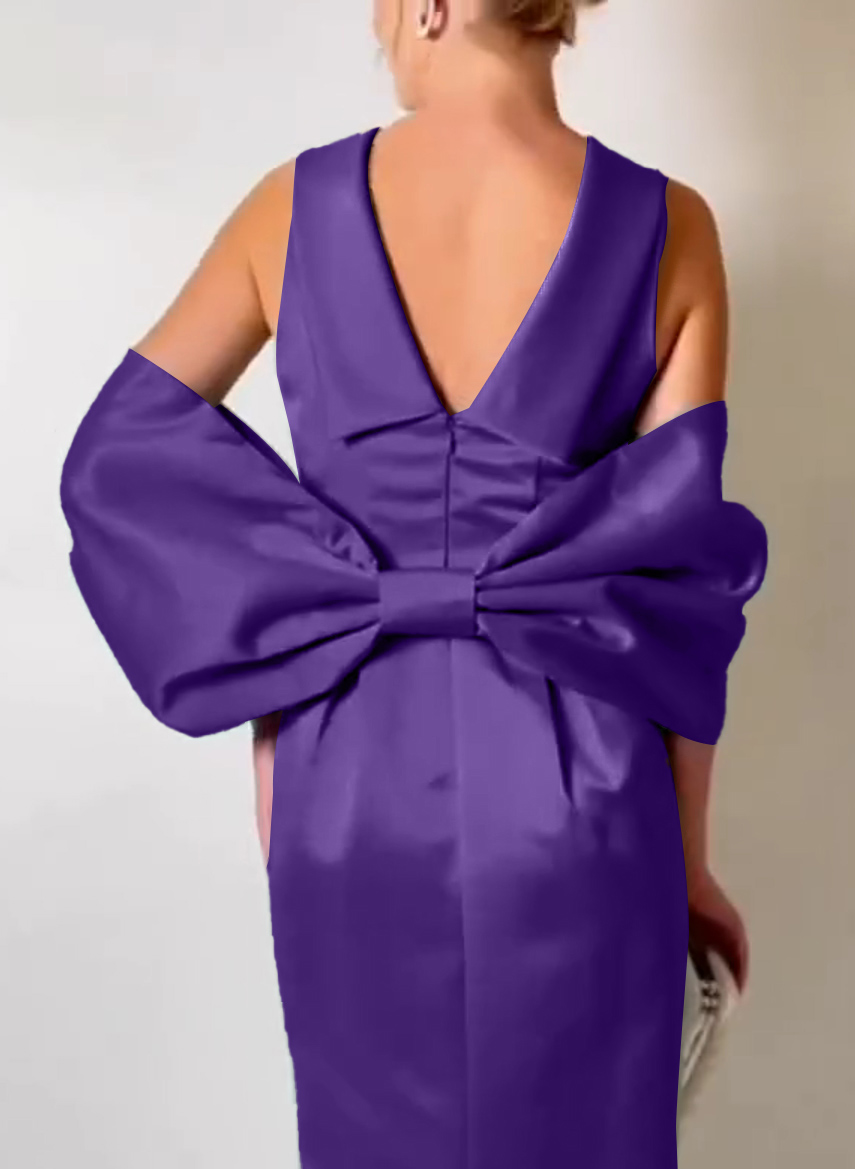 Open Front Special Occasion Bow Shape Silk Like Satin Wrap &Shawl