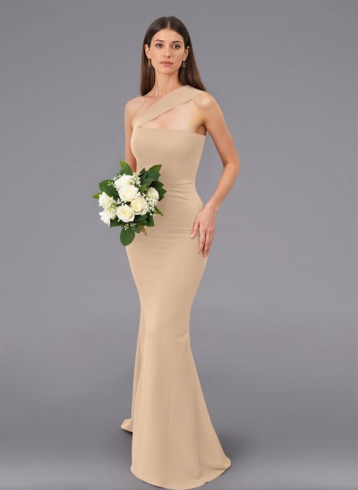 Unique One-Shoulder Trumpet/Mermaid Sweep Train Elastic Satin Bridesmaid Dresses