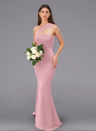 Unique One-Shoulder Trumpet/Mermaid Sweep Train Elastic Satin Bridesmaid Dresses