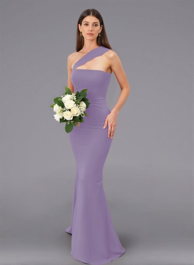 Unique One-Shoulder Trumpet/Mermaid Sweep Train Elastic Satin Bridesmaid Dresses
