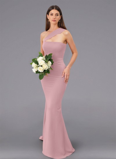 Unique One-Shoulder Trumpet/Mermaid Sweep Train Elastic Satin Bridesmaid Dresses