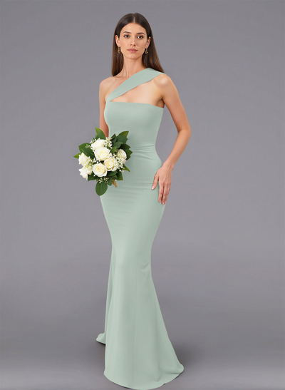 Unique One-Shoulder Trumpet/Mermaid Sweep Train Elastic Satin Bridesmaid Dresses