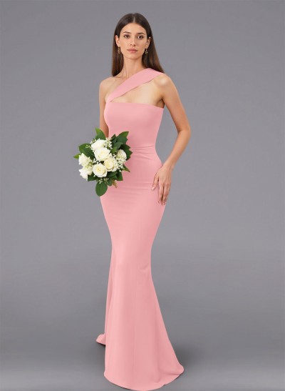 Unique One-Shoulder Trumpet/Mermaid Sweep Train Elastic Satin Bridesmaid Dresses