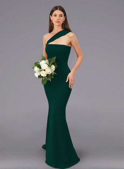 Unique One-Shoulder Trumpet/Mermaid Sweep Train Elastic Satin Bridesmaid Dresses
