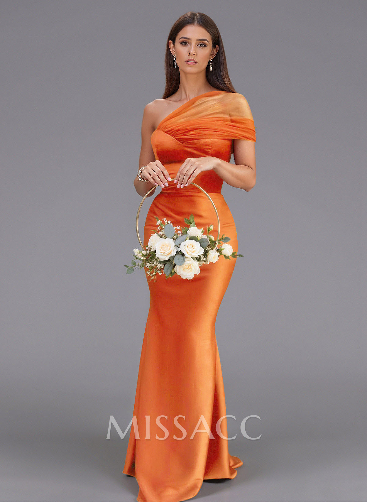 Elegant Tulle One-Shoulder Trumpet/Mermaid Floor-Length Satin Bridesmaid Dresses Elegant Tulle One-Shoulder Trumpet/Mermaid Floor-Length Satin Bridesmaid Dresses