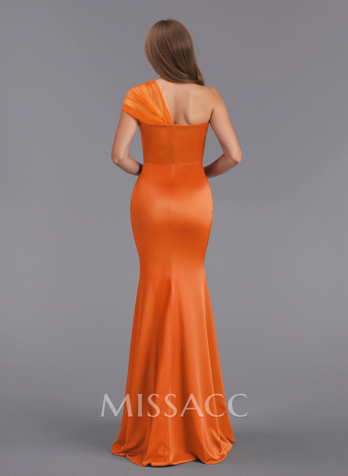 Elegant Tulle One-Shoulder Trumpet/Mermaid Floor-Length Satin Bridesmaid Dresses Elegant Tulle One-Shoulder Trumpet/Mermaid Floor-Length Satin Bridesmaid Dresses