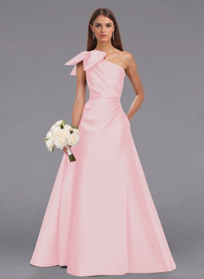 Elegant Bow(s) One-Shoulder A-Line Floor-Length Satin Bridesmaid Dresses