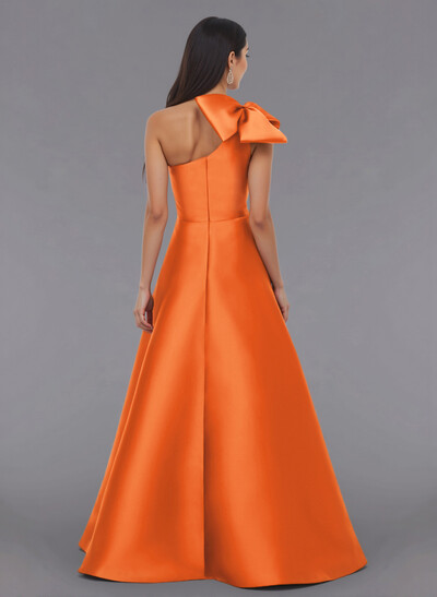 Elegant Bow(s) One-Shoulder A-Line Floor-Length Satin Bridesmaid Dresses
