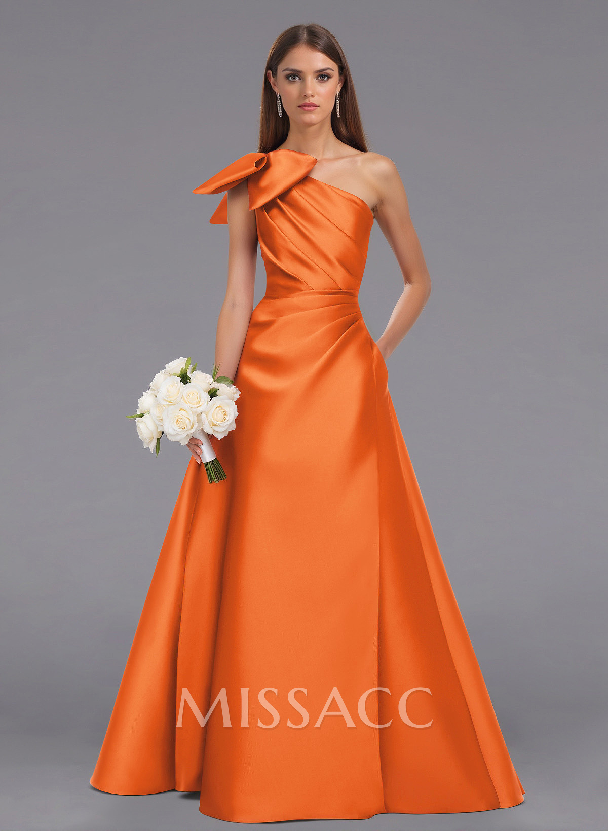 Elegant Bow(s) One-Shoulder A-Line Floor-Length Satin Bridesmaid Dresses Elegant Bow(s) One-Shoulder A-Line Floor-Length Satin Bridesmaid Dresses