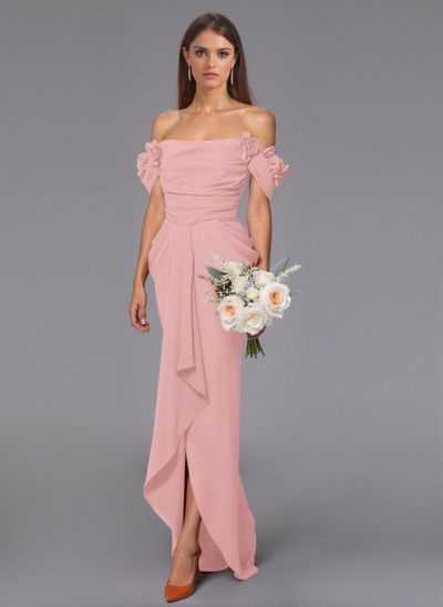 Elegant Flower(s) Off-The-Shoulder Asymmetrical Length Elastic Satin Bridesmaid Dresses With Ruffle