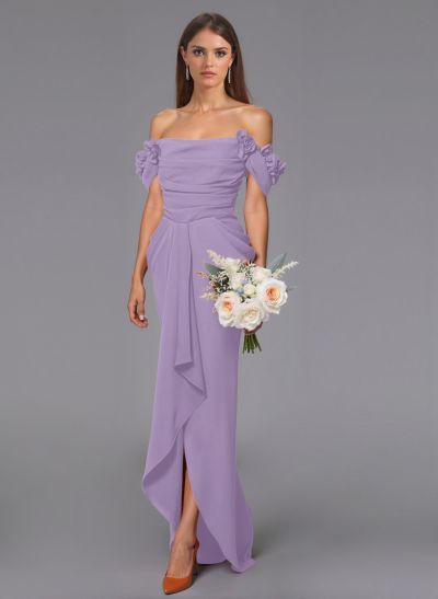 Elegant Flower(s) Off-The-Shoulder Asymmetrical Length Elastic Satin Bridesmaid Dresses With Ruffle