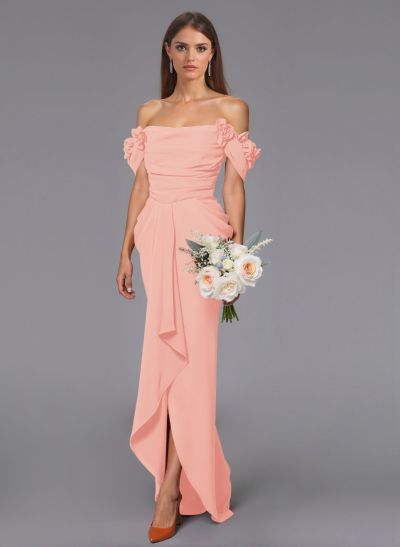 Elegant Flower(s) Off-The-Shoulder Asymmetrical Length Elastic Satin Bridesmaid Dresses With Ruffle