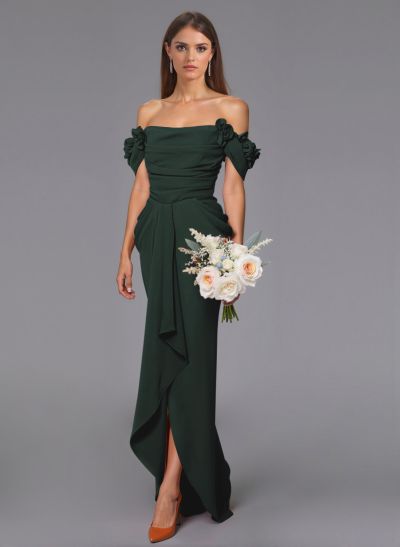 Elegant Flower(s) Off-The-Shoulder Asymmetrical Length Elastic Satin Bridesmaid Dresses With Ruffle