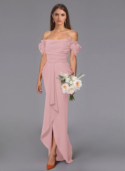 Elegant Flower(s) Off-The-Shoulder Asymmetrical Length Elastic Satin Bridesmaid Dresses With Ruffle