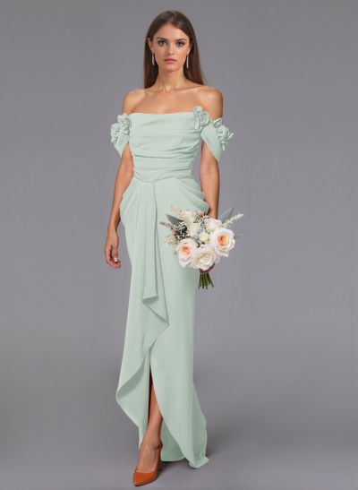 Elegant Flower(s) Off-The-Shoulder Asymmetrical Length Elastic Satin Bridesmaid Dresses With Ruffle
