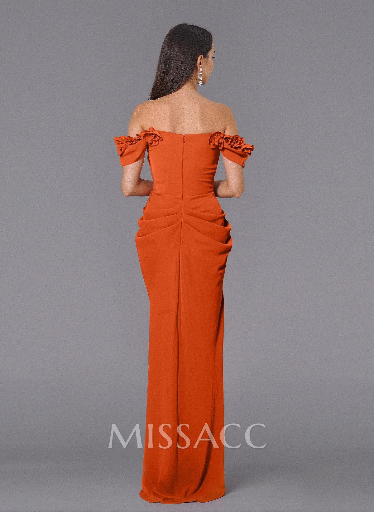 Elegant Flower(s) Off-The-Shoulder Asymmetrical Length Elastic Satin Bridesmaid Dresses With Ruffle Elegant Flower(s) Off-The-Shoulder Asymmetrical Length Elastic Satin Bridesmaid Dresses With Ruffle