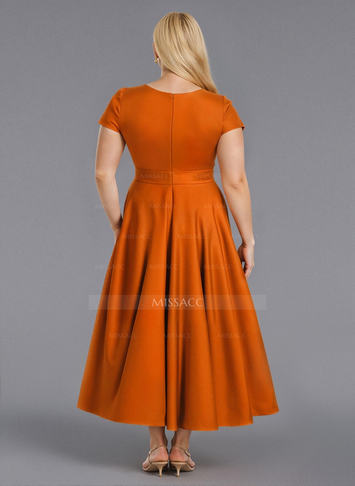 Classic V-Neck Short Sleeves Flower(s) A-Line Ankle-Length Satin Bridesmaid Dresses With Pockets