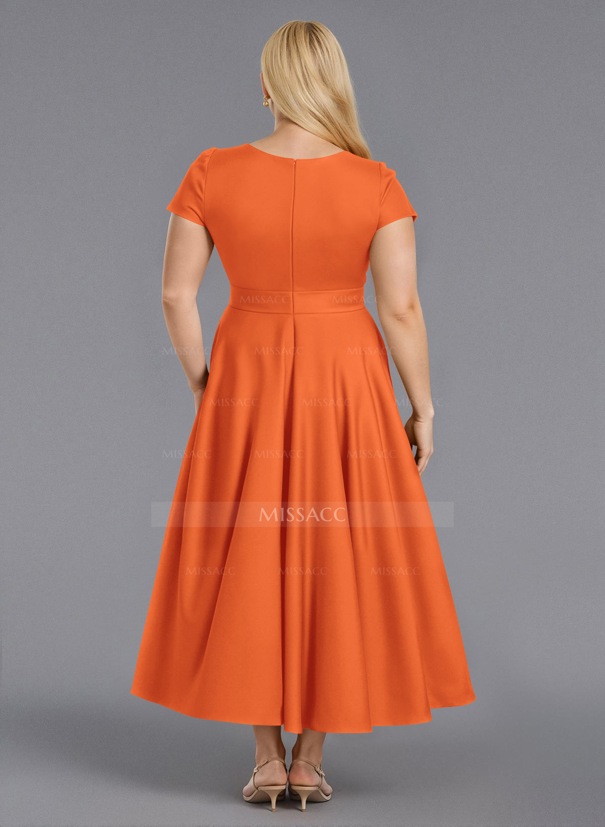 Classic V-Neck Short Sleeves Flower(s) A-Line Ankle-Length Satin Bridesmaid Dresses With Pockets