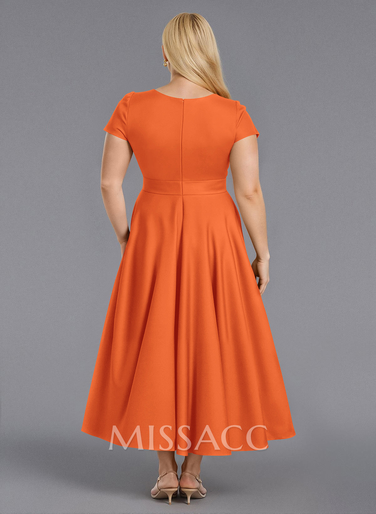 Classic V-Neck Short Sleeves Flower(s) A-Line Ankle-Length Satin Bridesmaid Dresses With Pockets Classic V-Neck Short Sleeves Flower(s) A-Line Ankle-Length Satin Bridesmaid Dresses With Pockets