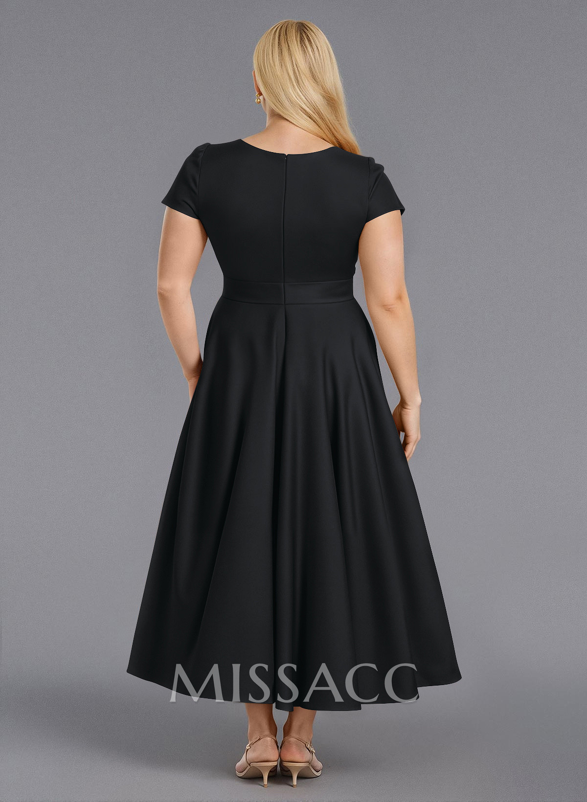 Classic V-Neck Short Sleeves Flower(s) A-Line Ankle-Length Satin Bridesmaid Dresses With Pockets