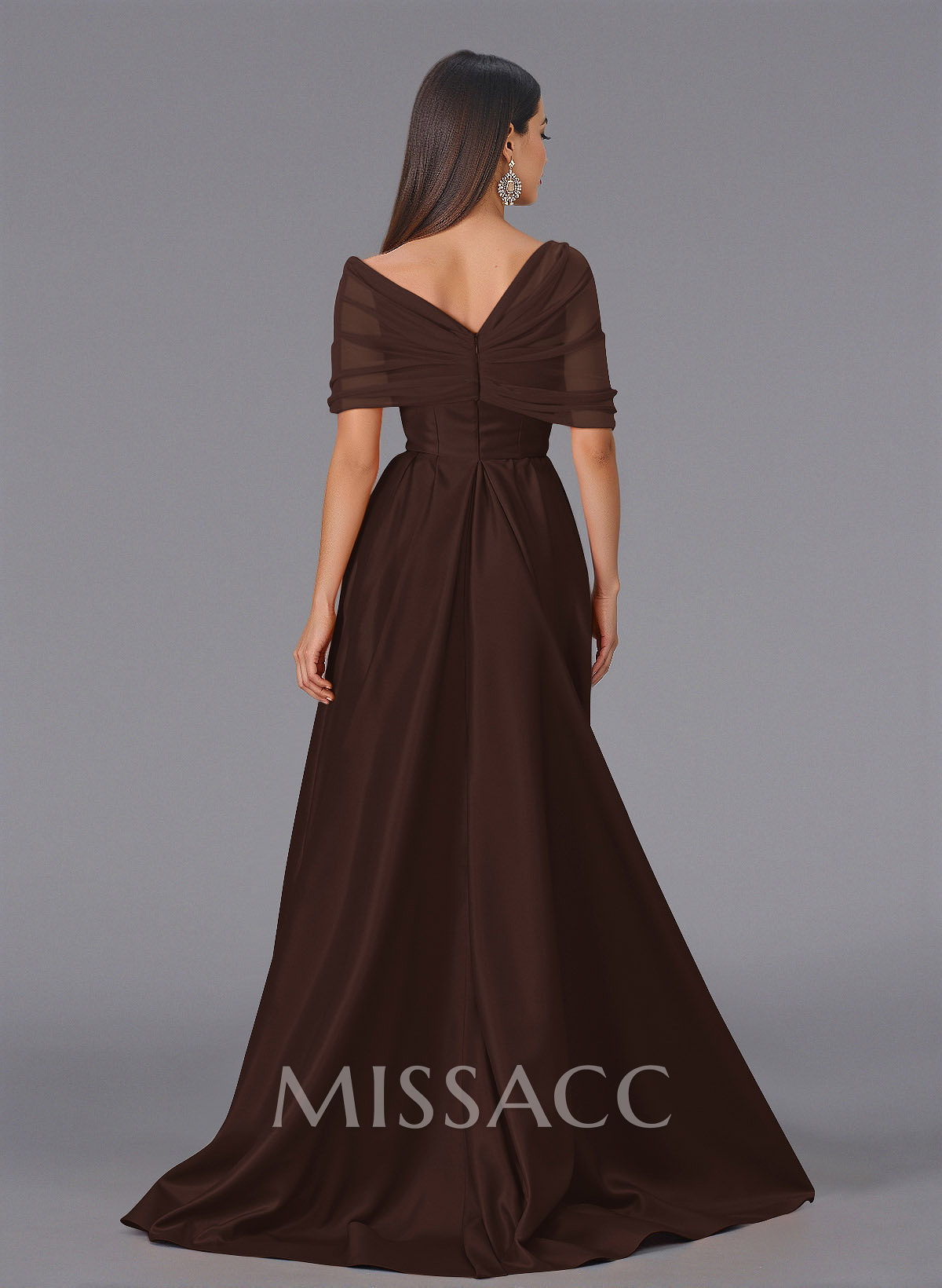 Elegant Tulle Asymmetrical Neckline Satin Bridesmaid Dresses With Split Front/Sweeping Side Drape