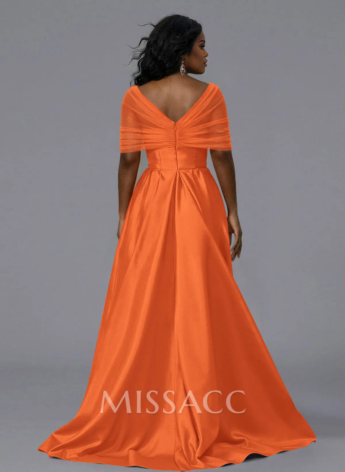 satin and tulle bridesmaid dresses Floor Length Double V Neck Tulle Bridesmaid Dress main image 0