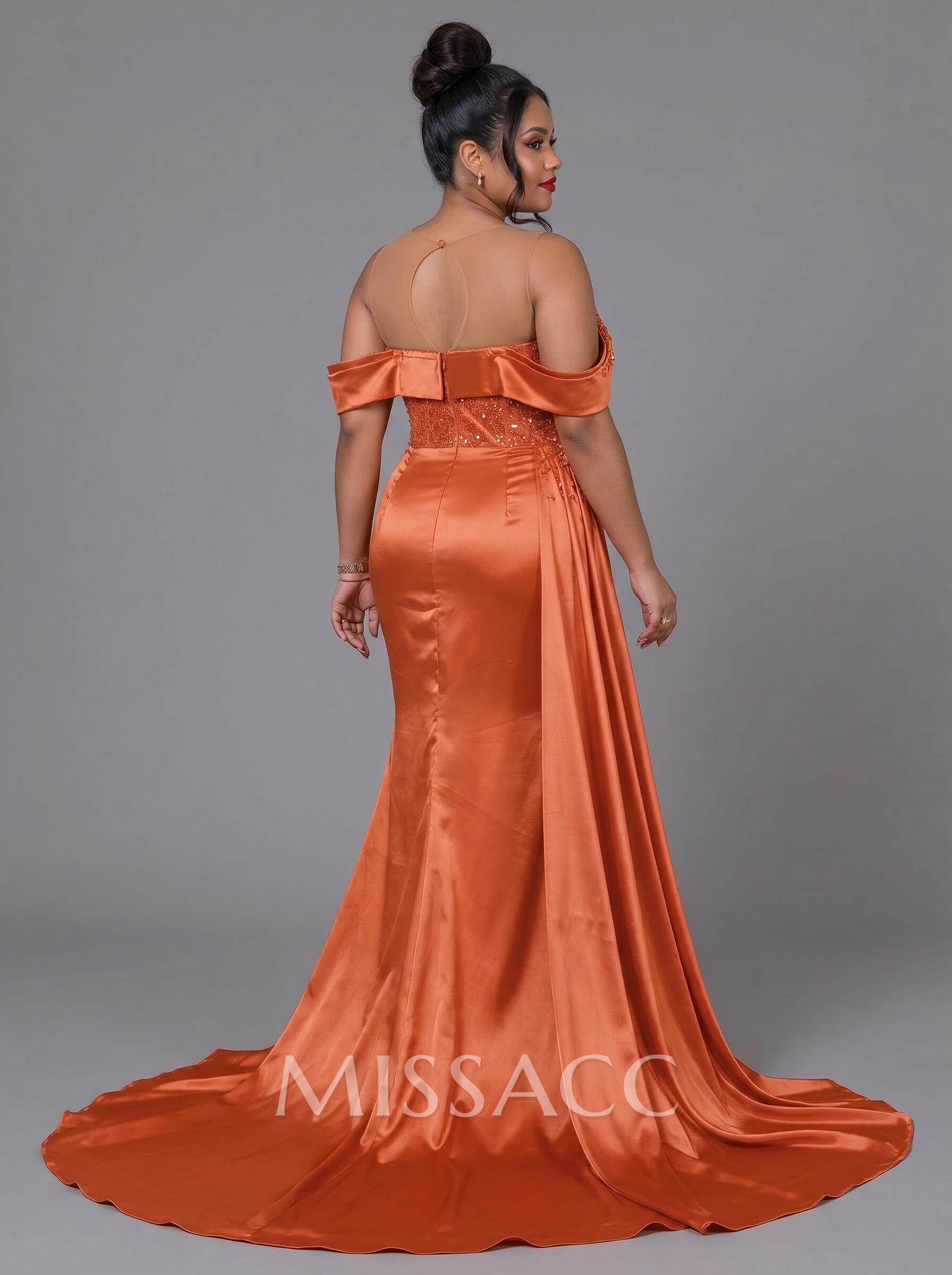 Luxury Off-The-Shoulder Sweep Train Silk Like Satin Bridesmaid Dresses Luxury Off-The-Shoulder Sweep Train Silk Like Satin Bridesmaid Dresses
