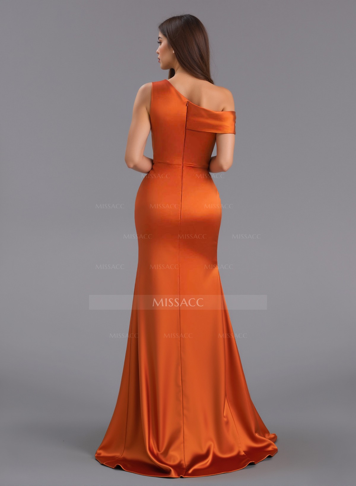 Elegant Asymmetrical Neckline Sweep Train Charmeuse Bridesmaid Dresses