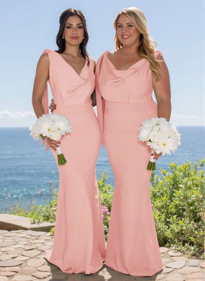 Elegant Cowl Neck Cowl Back Sweep Train Elastic Satin Bridesmaid Dresses