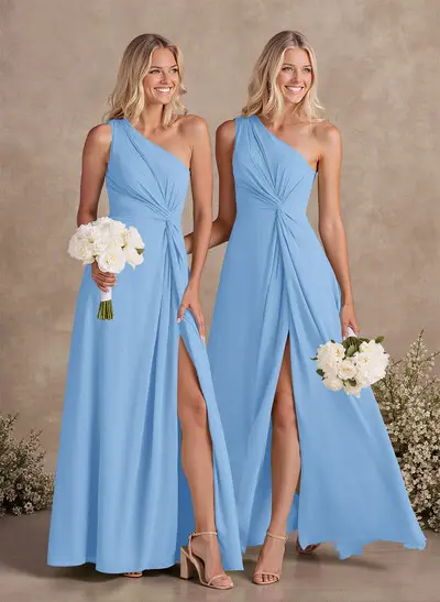 ladies one strap bridesmaid dresses One-Shoulder Draped Skirt Satin Trumpet Gown