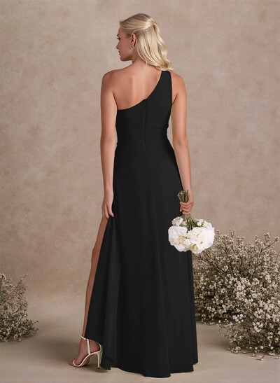 Modest One-Shoulder Sleeveless Chiffon Bridesmaid Dresses With Twisted Knot