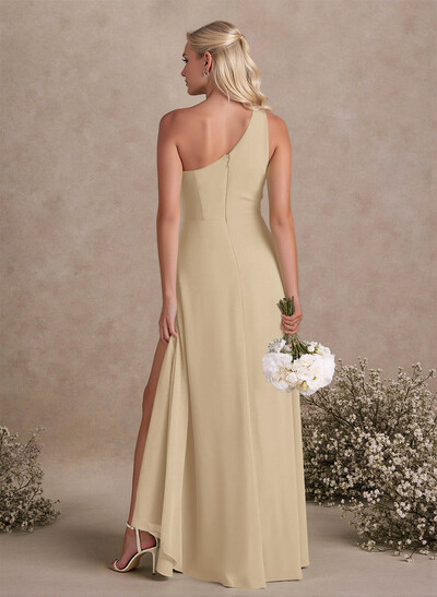 Modest One-Shoulder Sleeveless Chiffon Bridesmaid Dresses With Twisted Knot