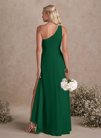 Modest One-Shoulder Sleeveless Chiffon Bridesmaid Dresses With Twisted Knot
