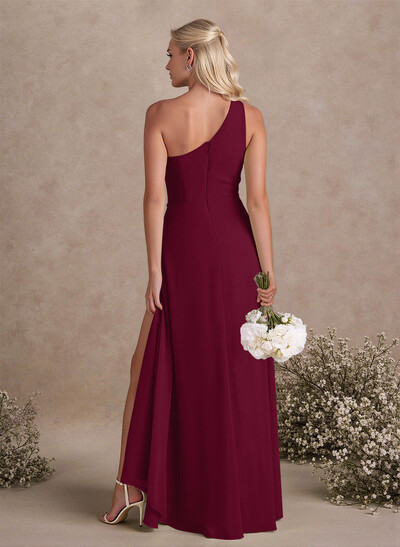 Modest One-Shoulder Sleeveless Chiffon Bridesmaid Dresses With Twisted Knot
