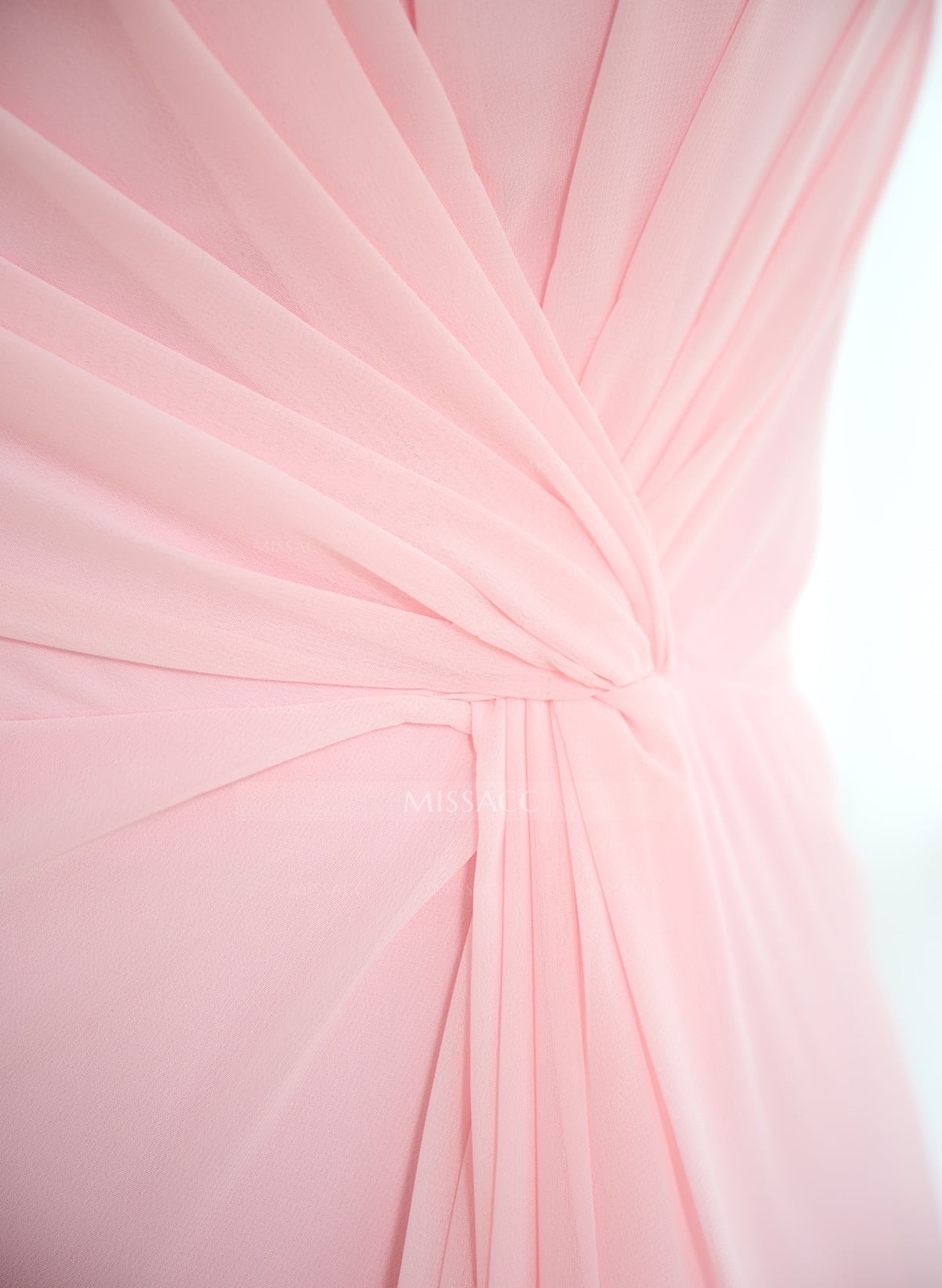 Modest One-Shoulder Sleeveless Chiffon Bridesmaid Dresses With Twisted Knot